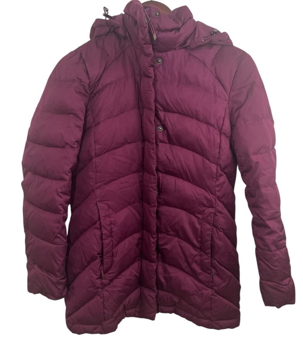Lands' End Women's Jacket Puffer Coat XS Down Maroon Magenta Removable Hood Midi